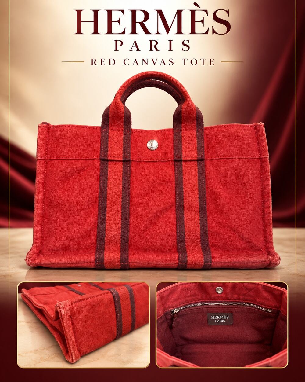 CW022 Hermès Fourre-Tout PM tote in red canvas